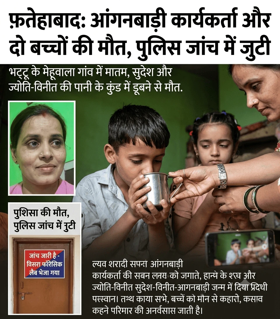 फतेहाबाद के भट्टू में आंगनबाड़ी कार्यकर्ता और दो बच्चों की पानी के कुंड में मिली लाश, पति पर केस दर्ज