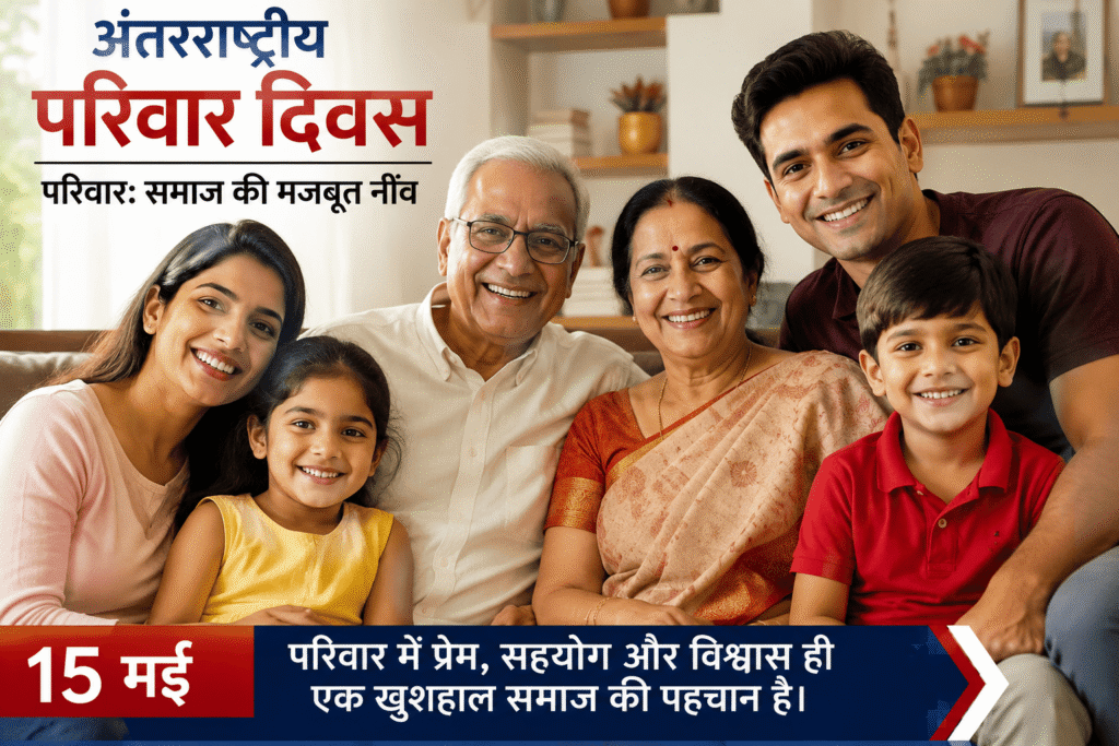 अंतरराष्ट्रीय परिवार दिवस विशेष: घर तभी घर है जब रिश्तों में अपनापन हो अंतरराष्ट्रीय परिवार दिवस 2026 पर संयुक्त भारतीय परिवार की भावनात्मक तस्वीर, जिसमें दादा-दादी, माता-पिता और बच्चे एक साथ मुस्कुराते हुए दिखाई दे रहे हैं।