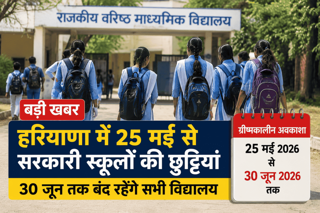 हरियाणा के स्कूलों की कक्षा में मोबाइल फोन के उपयोग पर रोक हरियाणा में भीषण गर्मी के कारण 25 मई 2026 से सरकारी स्कूलों में ग्रीष्मकालीन अवकाश घोषित, 30 जून तक बंद रहेंगे सभी विद्यालय