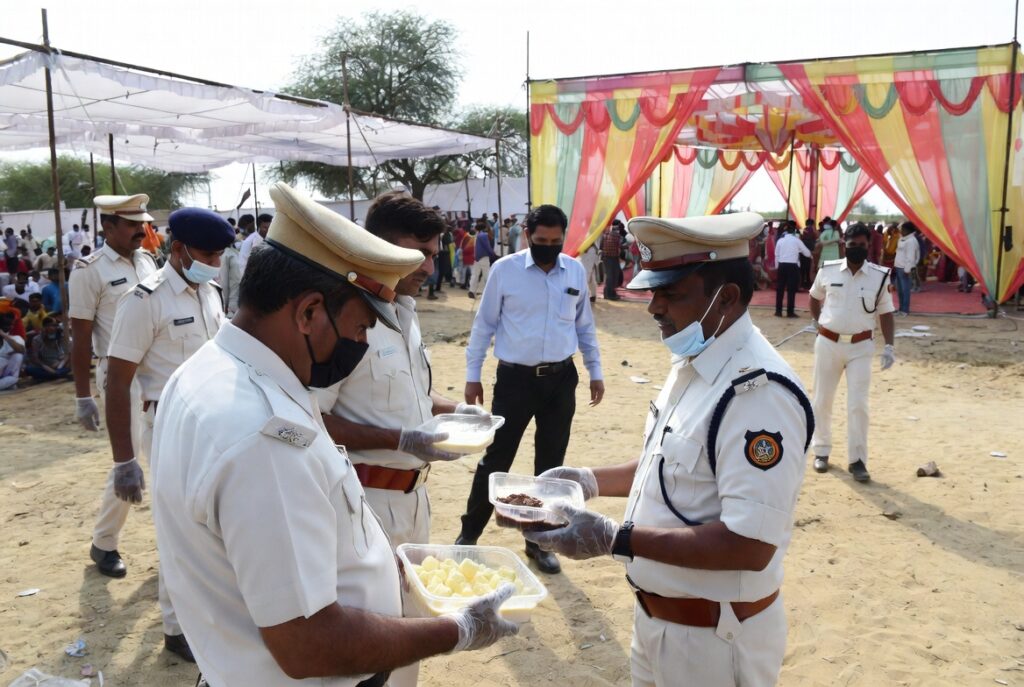 कोटपूतली खाद्य सुरक्षा विभाग की टीम शादी समारोह से रसमलाई और अन्य खाद्य सामग्री के सैंपल लेते हुए- फोटो AI जनरेटेड हैं