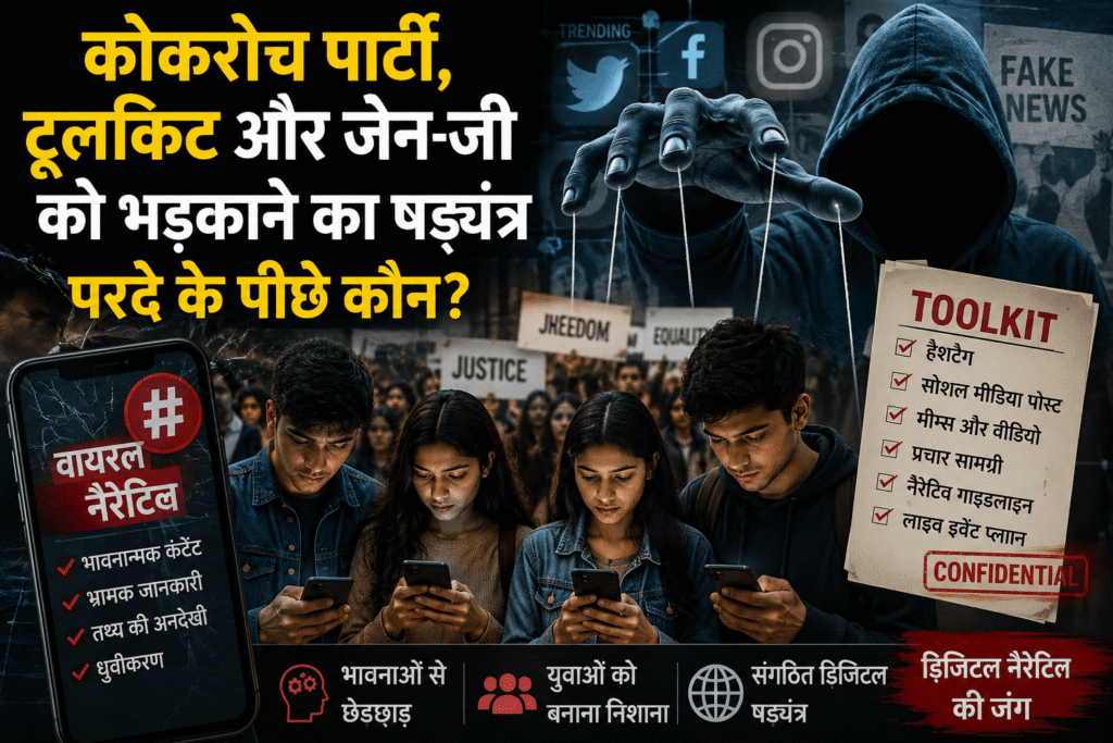 कोकरोच पार्टी और टूलकिट की राजनीति क्या जेन-जी को डिजिटल अभियानों से किया जा रहा है प्रभावित? आज की सबसे बड़ी लड़ाई जमीन पर नहीं, बल्कि स्क्रीन पर लड़ी जा रही है। टूलकिट, वायरल हैशटैग, डिजिटल अभियान और जेन-जी की भूमिका पर आधारित यह विशेष विश्लेषण बताता है कि सोशल मीडिया कैसे जनमत को प्रभावित करता है और क्यों मीडिया साक्षरता आज की सबसे बड़ी जरूरत बन गई है।