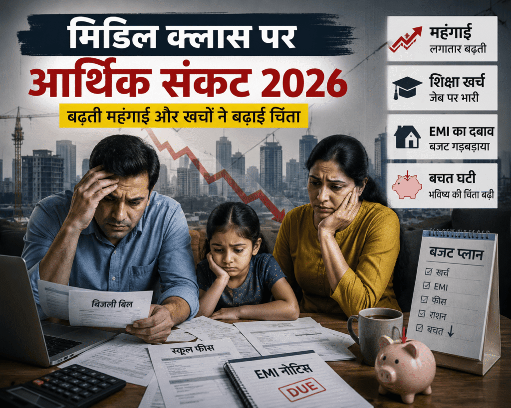 मध्य वर्ग की बढ़ती आर्थिक पीड़ा महंगाई, करों और ईएमआई के बोझ तले दबती भारत की रीढ़ ईएमआई आय को जकड़ती है, राशन और शिक्षा का बढ़ता खर्च लगातार दबाव बनाता है। कर राहतें महंगाई की रफ्तार के आगे कमजोर पड़ जाती हैं