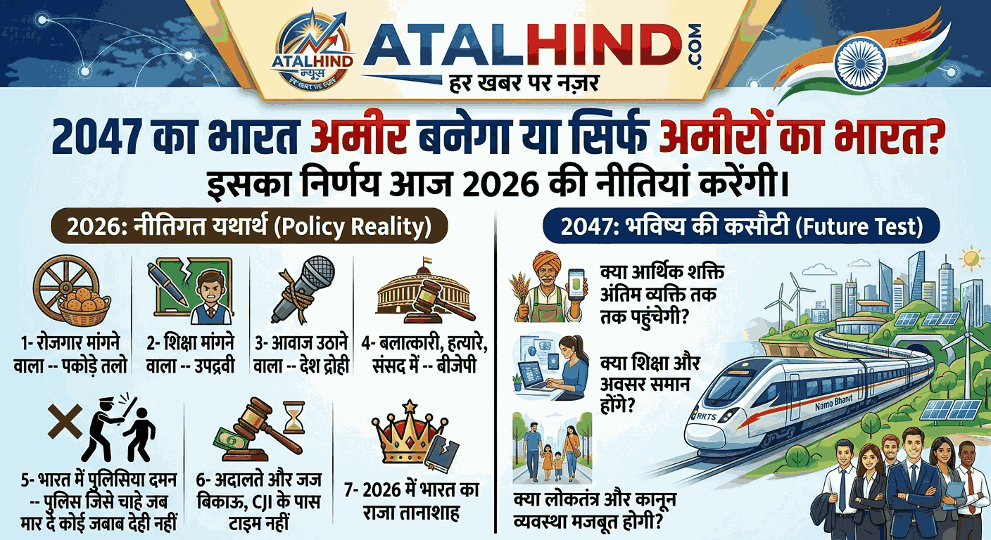 2047 का भारत अमीर बनेगा या सिर्फ अमीरों का भारत—इसका निर्णय आज की नीतियां करेंगी। किसी देश की वास्तविक समृद्धि उसके अरबपतियों की संख्या से नहीं, बल्कि सबसे कमजोर नागरिक की गरिमा, अवसर और जीवन-स्तर से आंकी जाती है। 2047 का उत्सव तभी वास्तविक होगा जब विकास की इस यात्रा में कोई भी भारतीय पीछे न छूटे।