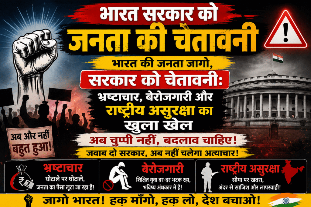 भारत की जनता जागो, सरकार को सख्त चेतावनी: भ्रष्टाचार, बेरोजगारी और राष्ट्रीय असुरक्षा भारत सरकार को जनता की चेतावनी
