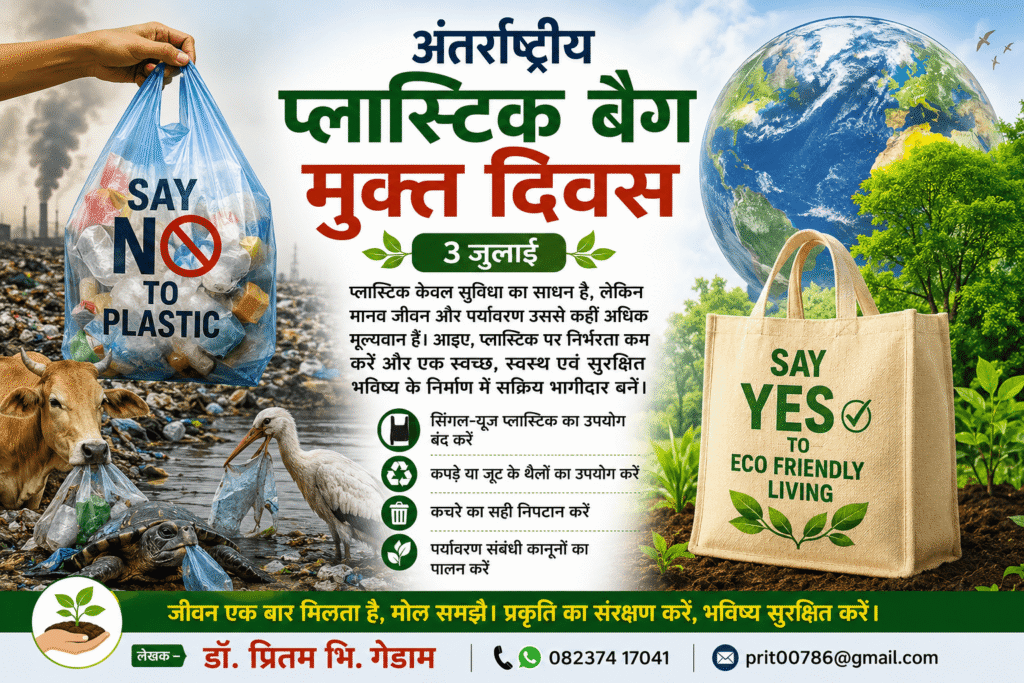 अंतर्राष्ट्रीय प्लास्टिक बैग मुक्त दिवस 2026 प्लास्टिक प्रदूषण बना मानव स्वास्थ्य और पर्यावरण के लिए सबसे बड़ा खतरा अंतर्राष्ट्रीय प्लास्टिक बैग मुक्त दिवस – 3 जुलाई