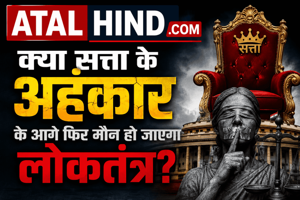 क्या सत्ता के अहंकार के आगे फिर मौन हो जाएगा लोकतंत्र? ATAL HIND .COM राजनीतिक संपादकीय न्यूज़ बैनर।