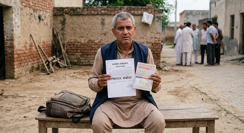 कनाडा में रहने और बिना अनुमति लंबे समय तक गायब रहने पर नड़ेल गांव के नंबरदार जगमेल सिंह बर्खास्त फतेहाबाद के नड़ेल गांव में नंबरदार बर्खास्तगी आदेश और पासपोर्ट दिखाते हुए बुजुर्ग व्यक्ति, हरियाणा समाचार