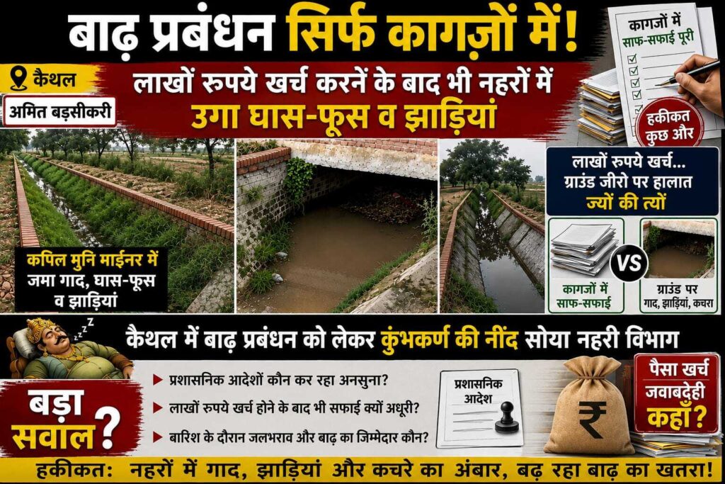 कैथल में मानसून से पहले नहरों में सफाई के नाम पर लाखों का खेल झाड़ियों और गाद का अंबार लाखों रुपये खर्च, फिर भी नहरों में उगी घास-फूस और झाड़ियां-फोटो -अमित बड़सीकरी