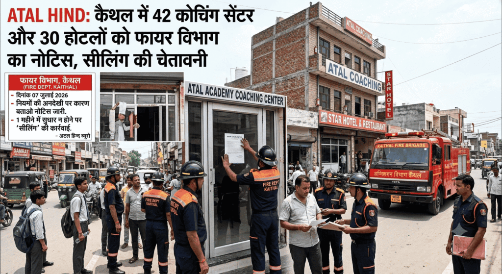 कैथल में 42 कोचिंग सेंटर और 30 होटलों को फायर विभाग का नोटिस सीलिंग की चेतावनी कैथल में 42 कोचिंग सेंटर और 30 होटलों को फायर विभाग का नोटिस, सीलिंग की चेतावनी