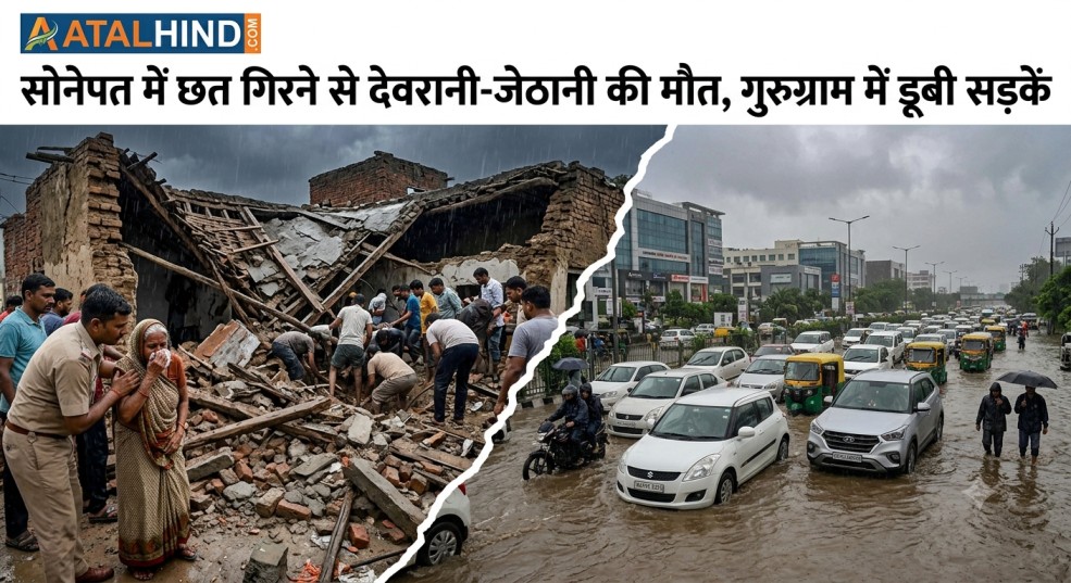 सोनीपत में छत गिरने से देवरानी-जेठानी की मौत, गुरुग्राम में डूबी सड़कें