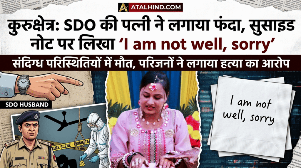 -कुरुक्षेत्र: SDO की पत्नी ने लगाया फंदा, सुसाइड नोट पर लिखा 'I am not well, sorry'